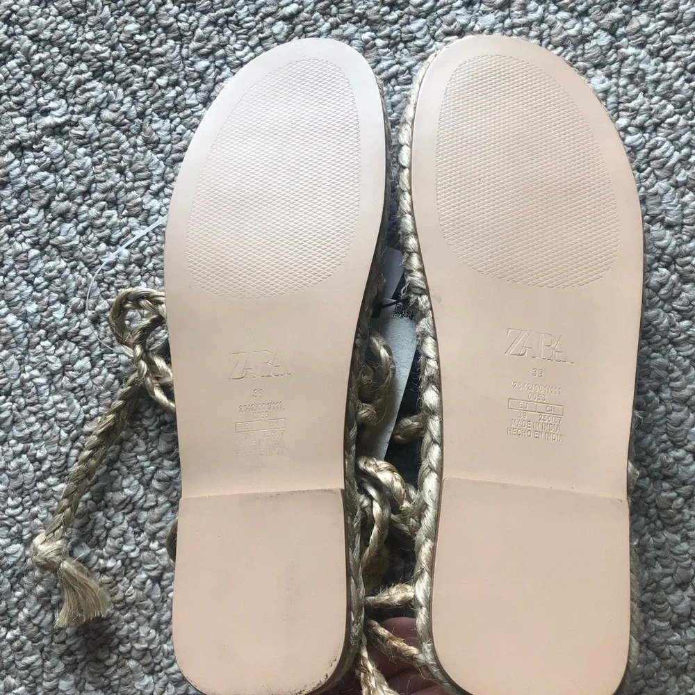 Zara Natural Braided Ankle-Tie Flat Sandals - Picture 5 of 8